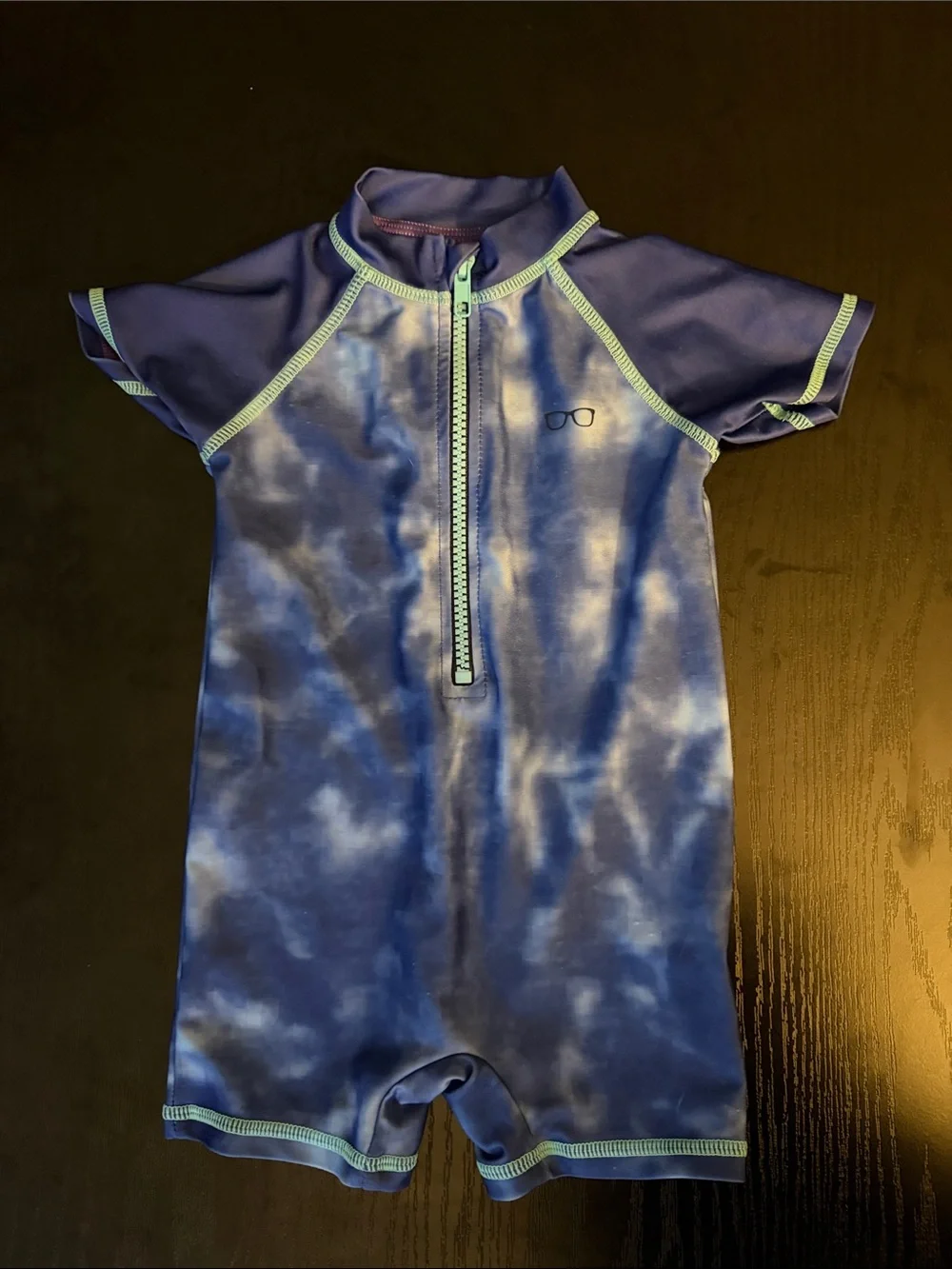 Blue Tie-Dye Short Sleeve Zippered Kids Rash Guard